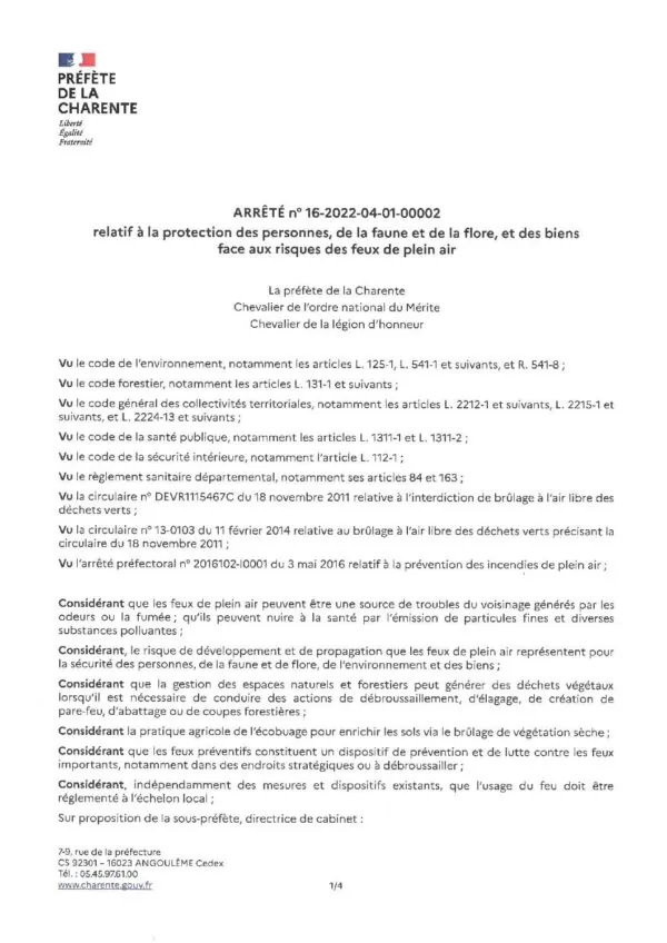Image du document Arrêté Prefectorale Risques des Feux