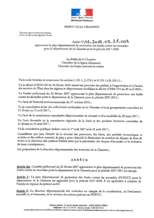 Image du document arrêté préfectoral Plan départemental feux de forêt